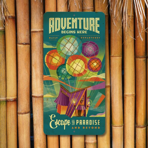 Adventure Begins Here Metal Sign