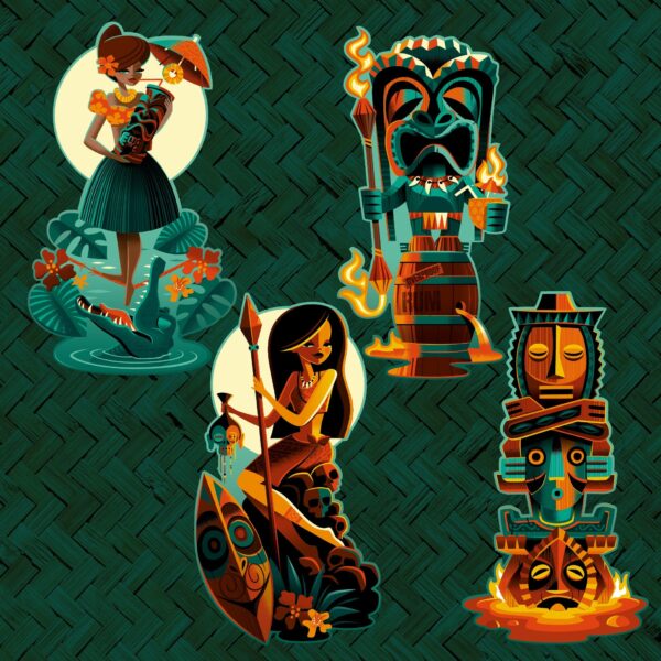 All Four Tiki Portraits Metal Sign Set