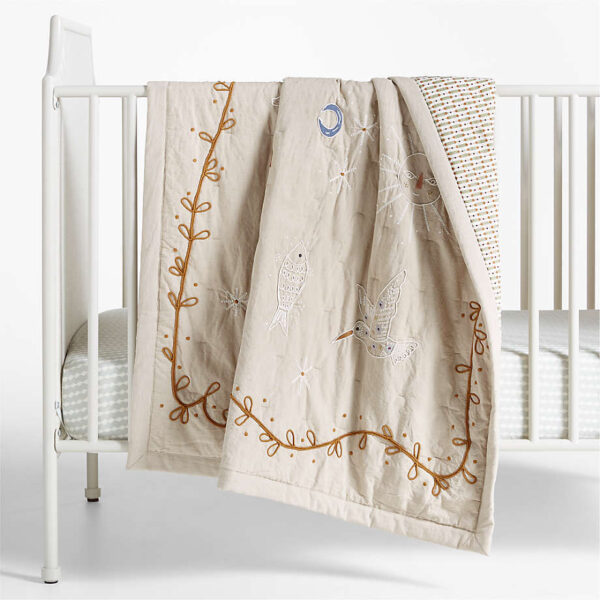 Gwen Embroidered Organic Cotton Baby Crib Quilt by Jeremiah Brent - Paulimo