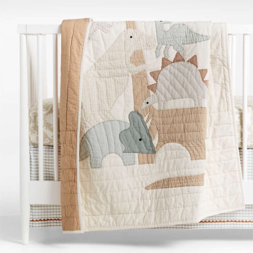 Dino Tower Embroidered Organic Cotton Baby Crib Quilt - Paulimo