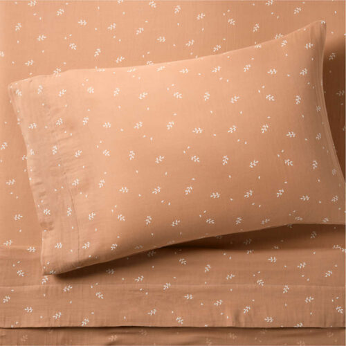 Supersoft Terracotta Leaf Print Organic Cotton Gauze Kids Twin Sheet Set - Paulimo