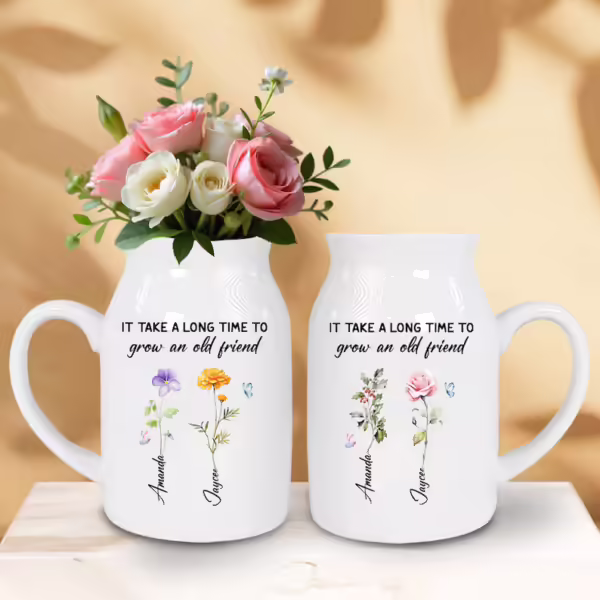 Personalized Friendship Floral Ceramic Vase - Unique Gift Idea for Any Occasion & Home Decoration