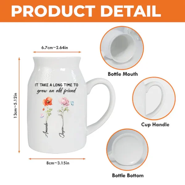 Personalized Friendship Floral Ceramic Vase - Unique Gift Idea for Any Occasion & Home Decoration