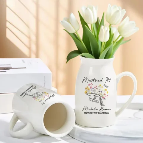 Personalized Graduation Floral Ceramic Vase - Unique Gift Idea for Any Occasion & Home Decoration