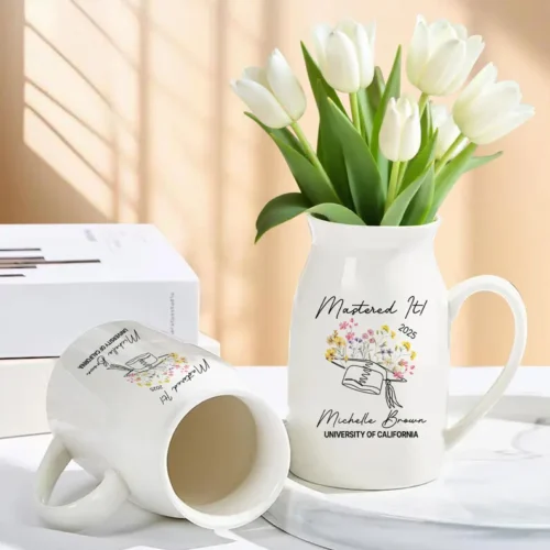 Personalized Graduation Floral Ceramic Vase - Unique Gift Idea for Any Occasion & Home Decoration