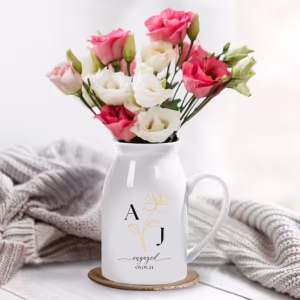 Personalized Engagement Ceramic Vase - Unique Gift Idea for Any Occasion & Home Decoration