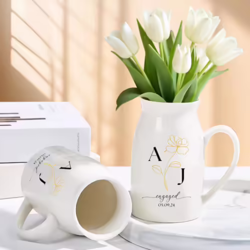 Personalized Engagement Ceramic Vase - Unique Gift Idea for Any Occasion & Home Decoration