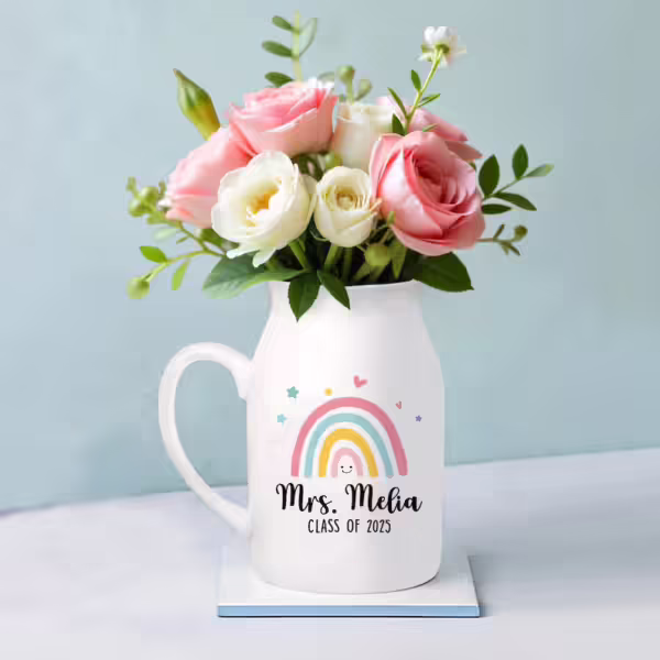 Personalized Teacher Flower Ceramic Vase - Unique Gift Idea for Any Occasion & Home Decoration