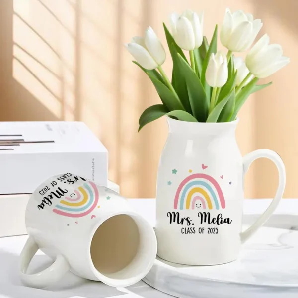 Personalized Teacher Flower Ceramic Vase - Unique Gift Idea for Any Occasion & Home Decoration