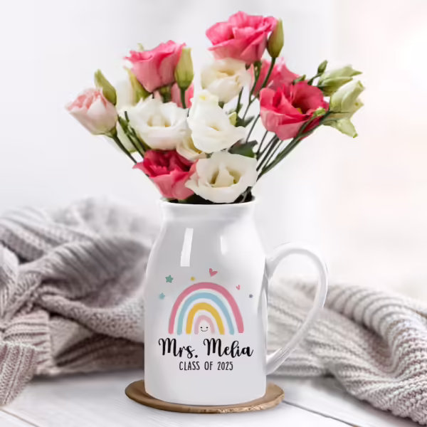 Personalized Teacher Flower Ceramic Vase - Unique Gift Idea for Any Occasion & Home Decoration