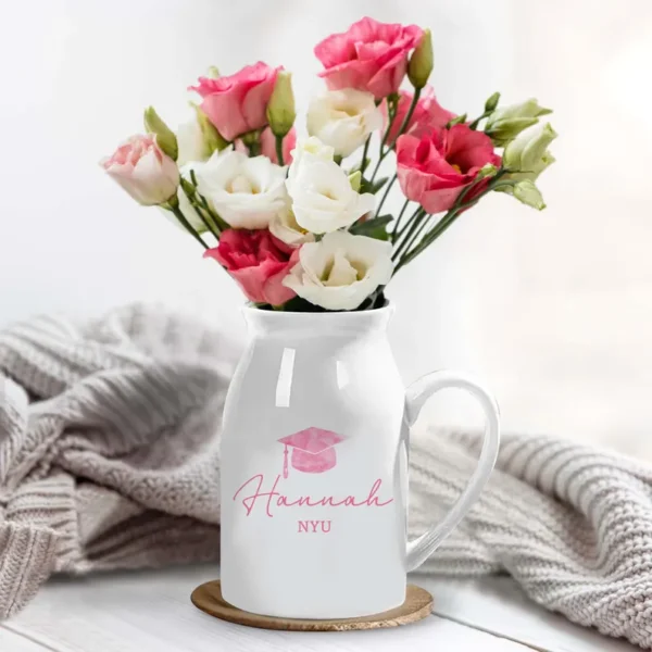 Personalized Graduation Flower Ceramic Vase - Unique Gift Idea for Any Occasion & Home Decoration