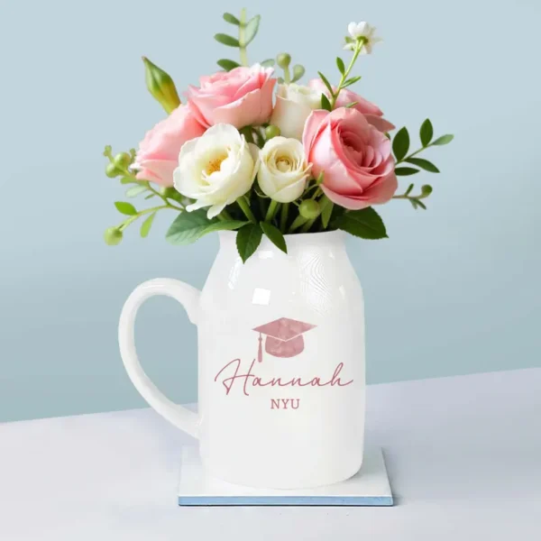 Personalized Graduation Flower Ceramic Vase - Unique Gift Idea for Any Occasion & Home Decoration
