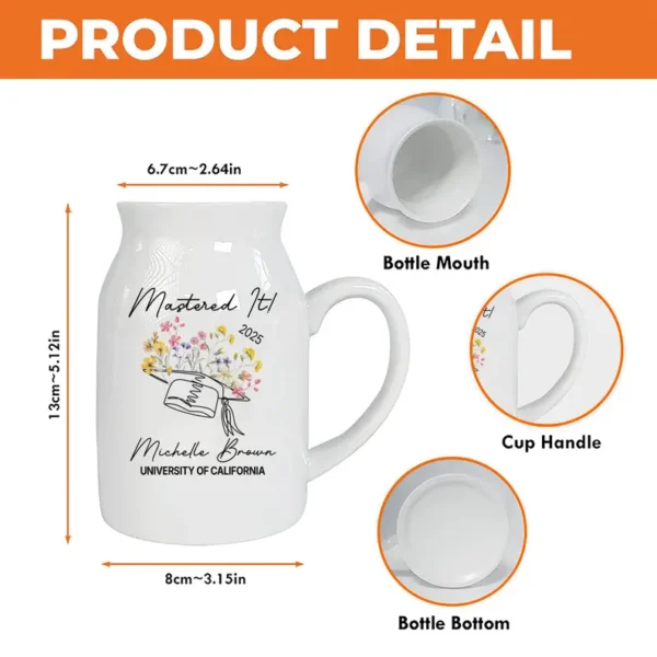 Personalized Graduation Floral Ceramic Vase - Unique Gift Idea for Any Occasion & Home Decoration