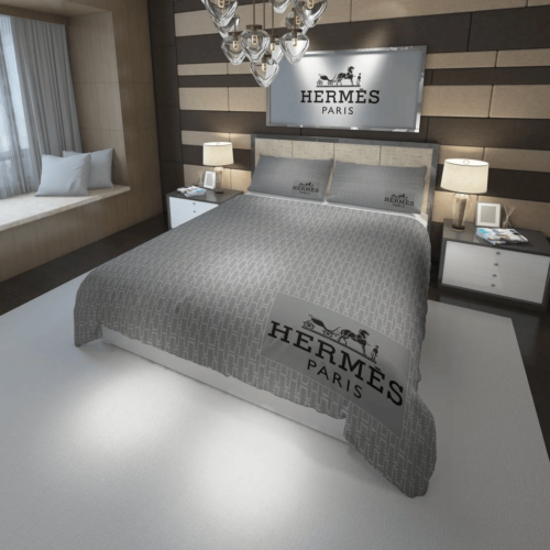 Hermes Paris Grey Fashion Bedding Set - Paulimo