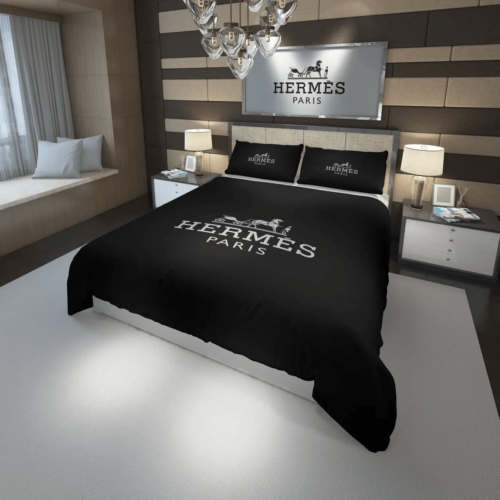 Hermes Paris Black Fashion Bedding Set - Paulimo