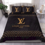 Louis Vuitton Yellow Logo Black Bedding Set - Paulimo