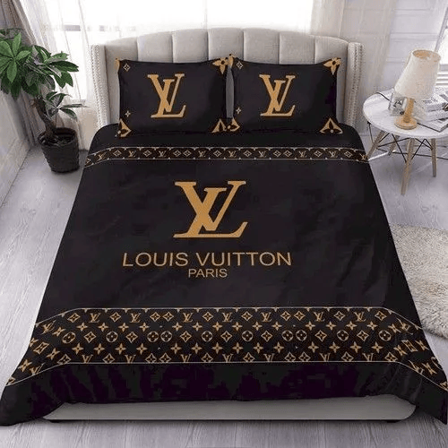 Louis Vuitton Yellow Logo Black Bedding Set - Paulimo