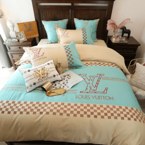 Louis Vuitton Yellow Light Blue Bedding Set - Paulimo