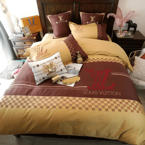 Louis Vuitton Yellow Brown Bedding Set - Paulimo