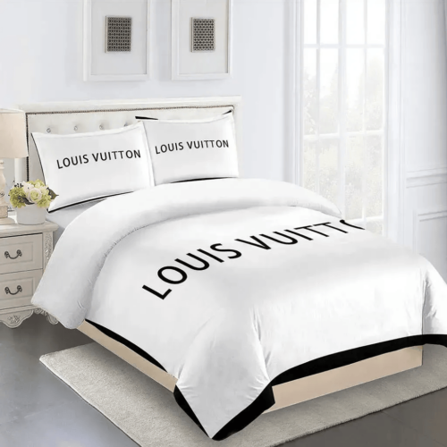Louis Vuitton White Fashion Logo Limited Bedding Set - Paulimo