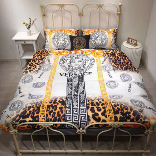 Versace logo leopard Bedding Set Duvet Cover Home Decor - Paulimo