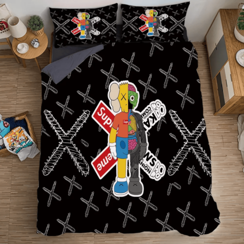 Supreme Kaws Black Bedding Set Duvet Cover Home Decor Special - Paulimo