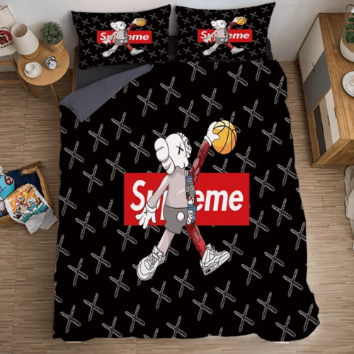 Supreme Kaws Black Bedding Set Duvet Cover Home Decor - Paulimo