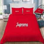 Supreme White Logo Red Bedding Set Duvet Cover Home Decor - Paulimo