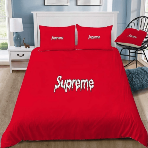 Supreme White Logo Red Bedding Set Duvet Cover Home Decor - Paulimo