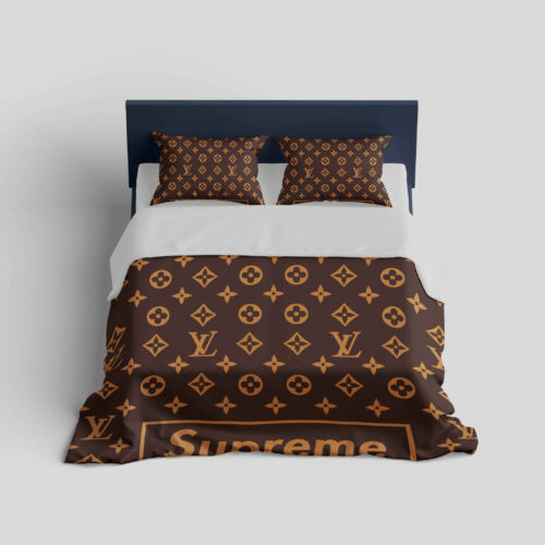 Louis Vuitton Supreme Brown Logo Fashion Bedding Set - Paulimo