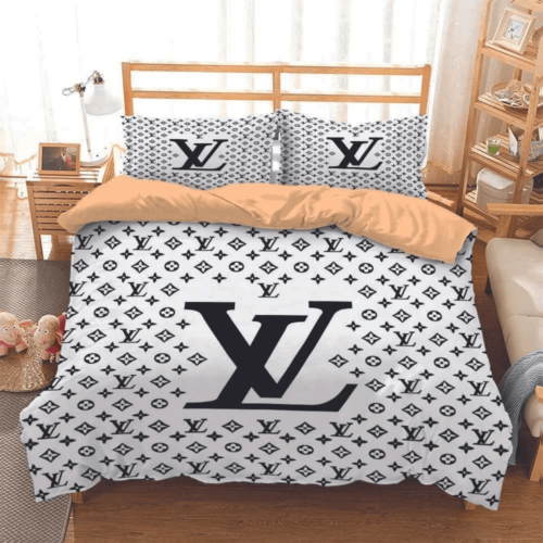 Louis Vuitton White Luxury Fashion Brand Bedding Set - Paulimo