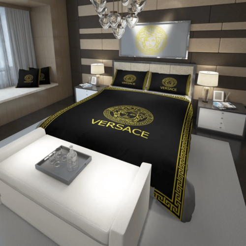 Versace Black Golden Fashion Bedding Set Home Decor - Paulimo