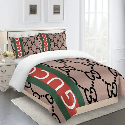 Gucci Brown Premium Fashion Bedding Set Home Decor - Paulimo