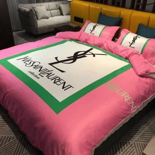 Yves Saint Laurent Logo Pinky New Fashion Bedding Set Duvet Cover Home Decor - Paulimo