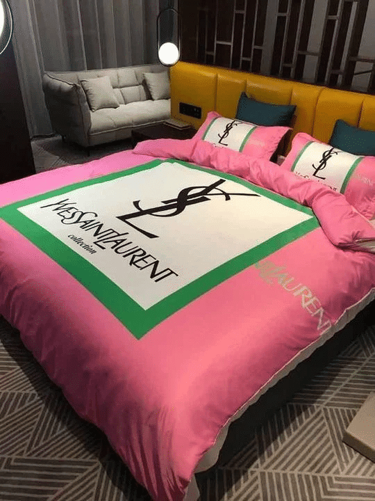 Yves Saint Laurent Logo Pinky New Fashion Bedding Set Duvet Cover Home Decor - Paulimo