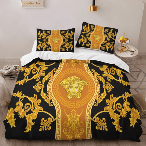 Versace Gold Logo High-End Bedding Set LV Home Decor - Paulimo