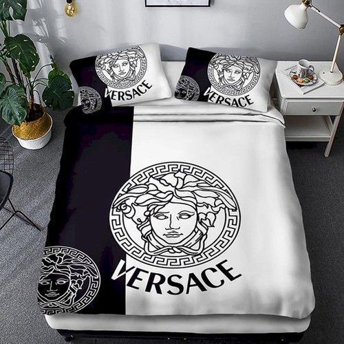 Versace Black White Fashion Logo Bedding Set Home Decor - Paulimo