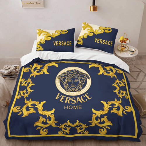 Versace Blue Limited Edition High-End Bedding Set Home Decor - Paulimo