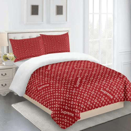 Louis Vuitton Supreme Fashion Logo Luxury Limited Edition Brand Bedding Set Home Decor - Paulimo
