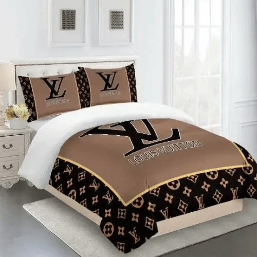 Louis Vuitton Brown Fashion Logo Limited Bedding Set Duver Cover Home Decor - Paulimo