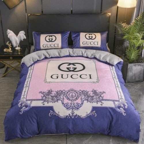 Gucci Pink Blue Bedding Set Duvet Cover Home Decor - Paulimo