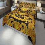 Versace England Barocco Logo Golden 3D Bedding Set Duvet Cover Home Decor - Paulimo