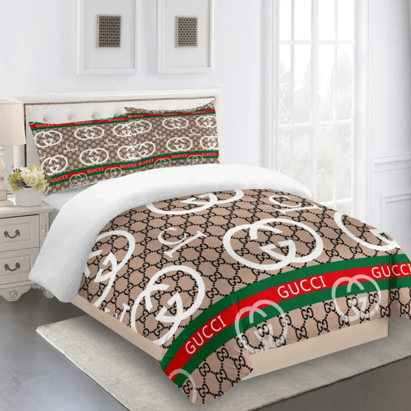 Gucci Brown Premium Limited Fashion Bedding Set Home Decor - Paulimo