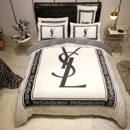 Yves Saint Laurent Logo White New Fashion Bedding Set Duvet Cover Home Decor - Paulimo