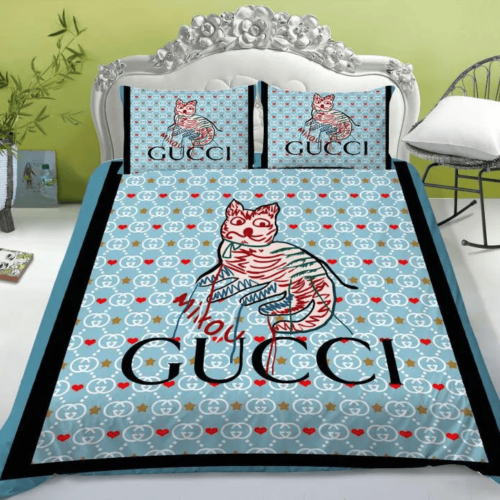 Gucci Cat High-End Bedding Set Home Decor - Paulimo