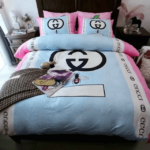 Gucci Light Blue Pink Bedding Set Duvet Cover Home Decor - Paulimo