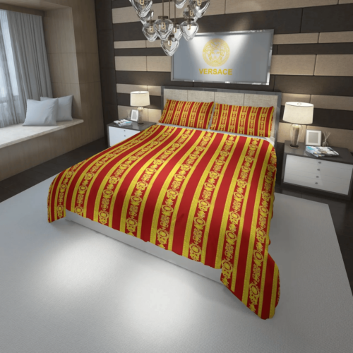 Versace Red Golden Fashion Bedding Set Home Decor - Paulimo
